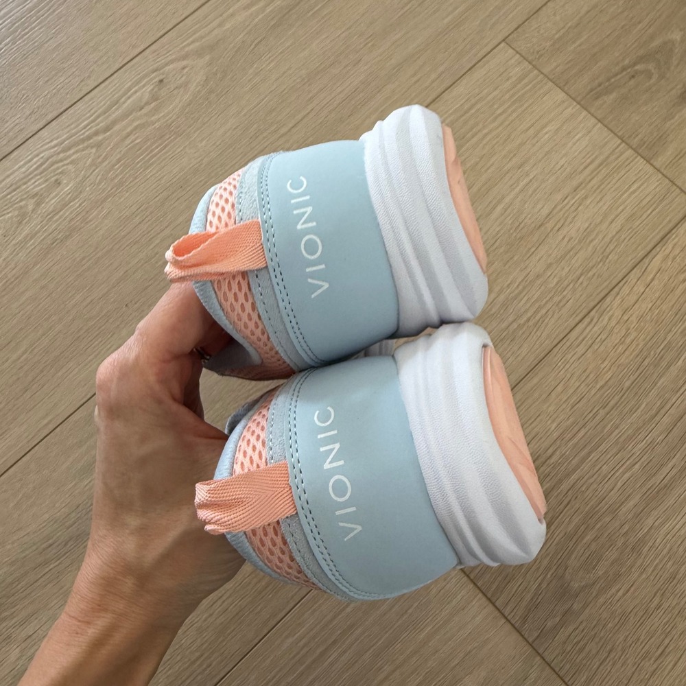 Vionic Womens Mesh Walking Sneakers Blue Peach Slip On Elastic Laces Orthotic 8 - Picture 6 of 10